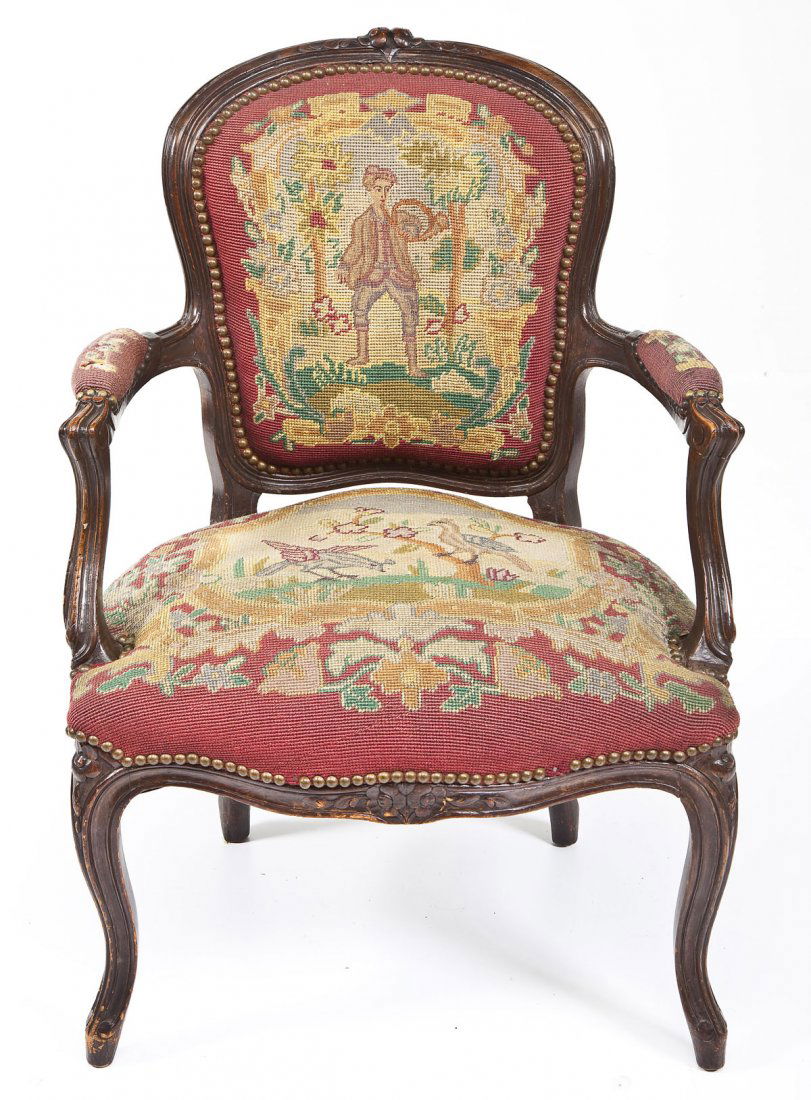 French Fauteuil Chair with Needlepoint Upholstery (1 of 8)