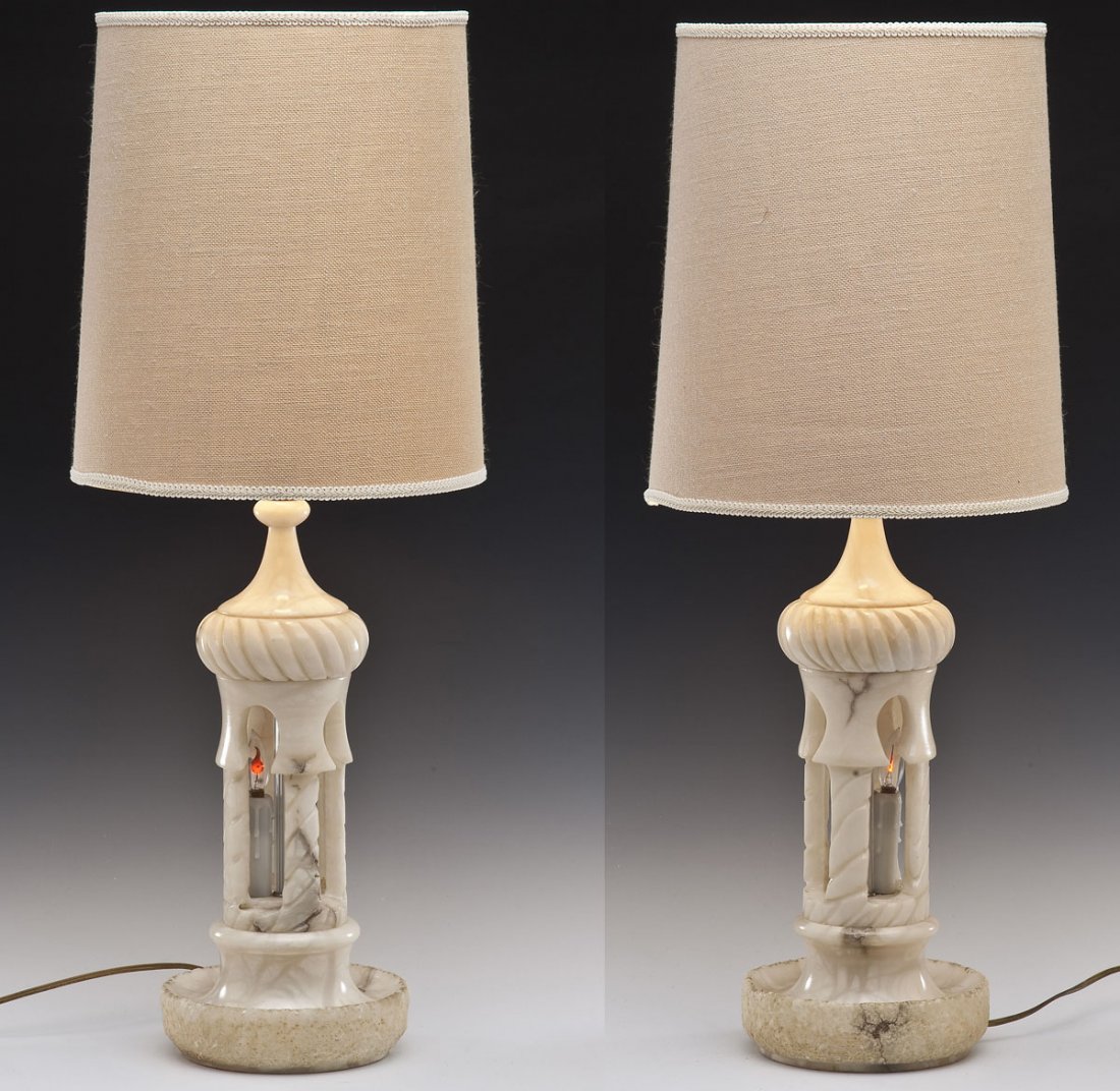 Pair of 20th C Alabaster Table Lamps (1 of 9)