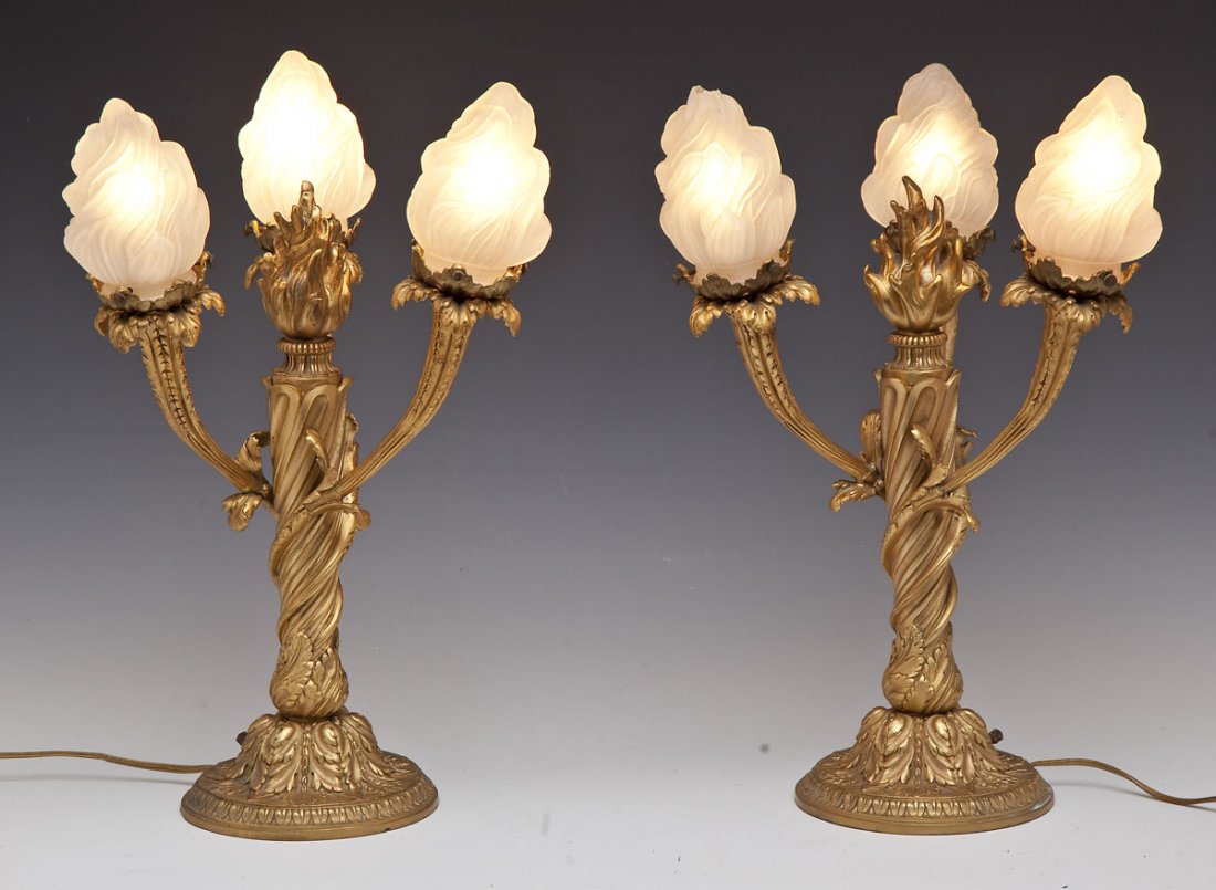 Pair of Gilded Triple Light Table Torchieres (1 of 7)