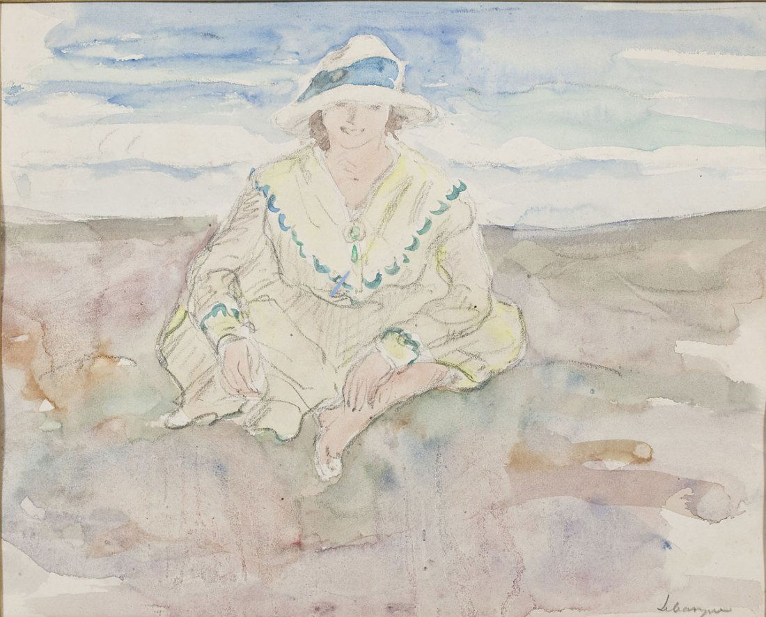 Henri Lebasque (French, 1865-1937): DESCRIPTION: Henri Lebasque (French, 1865-1937). Watercolor on paper. In gilt frame with linen matboard. Entitled "Le Jeune Fille". Signed in lower right corner. Wiener Gallery label verso. Born in Fr