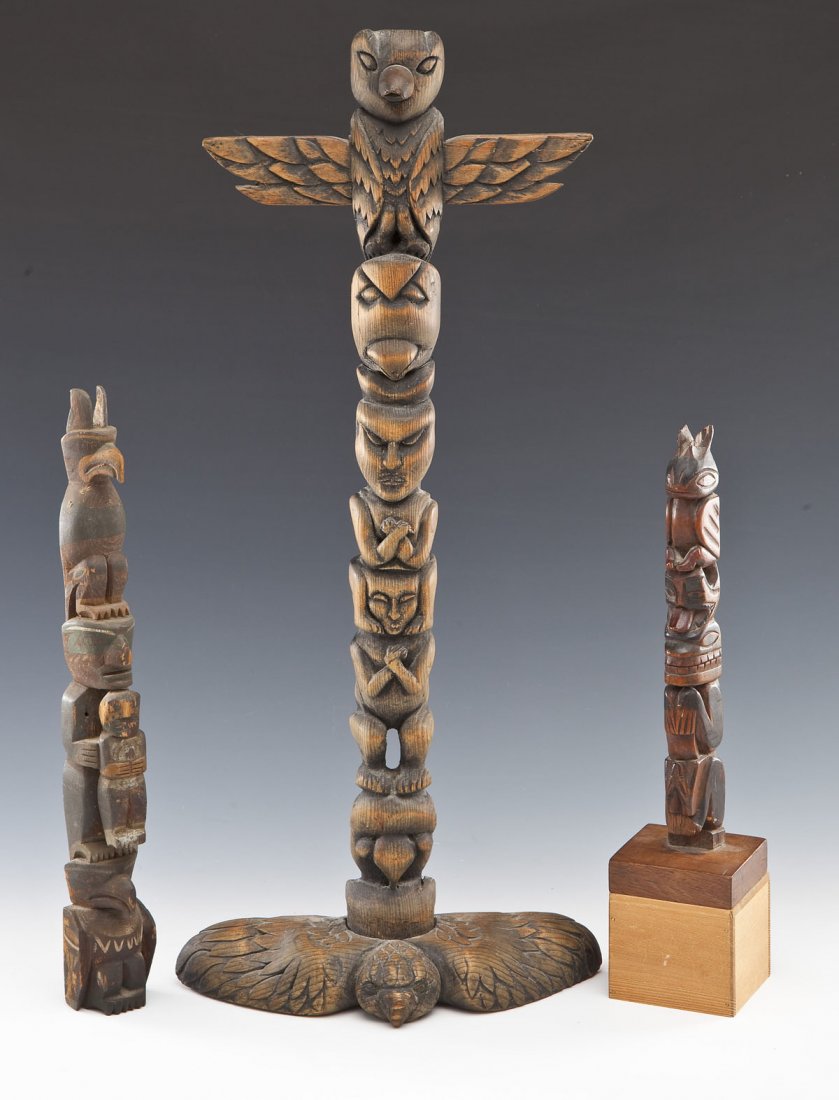 3 Carved Wooden Totem Poles (1 of 7)