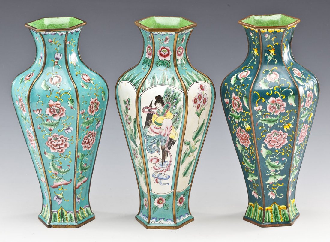 3 Chinese Hand Painted Enameled Vases (1 of 4)