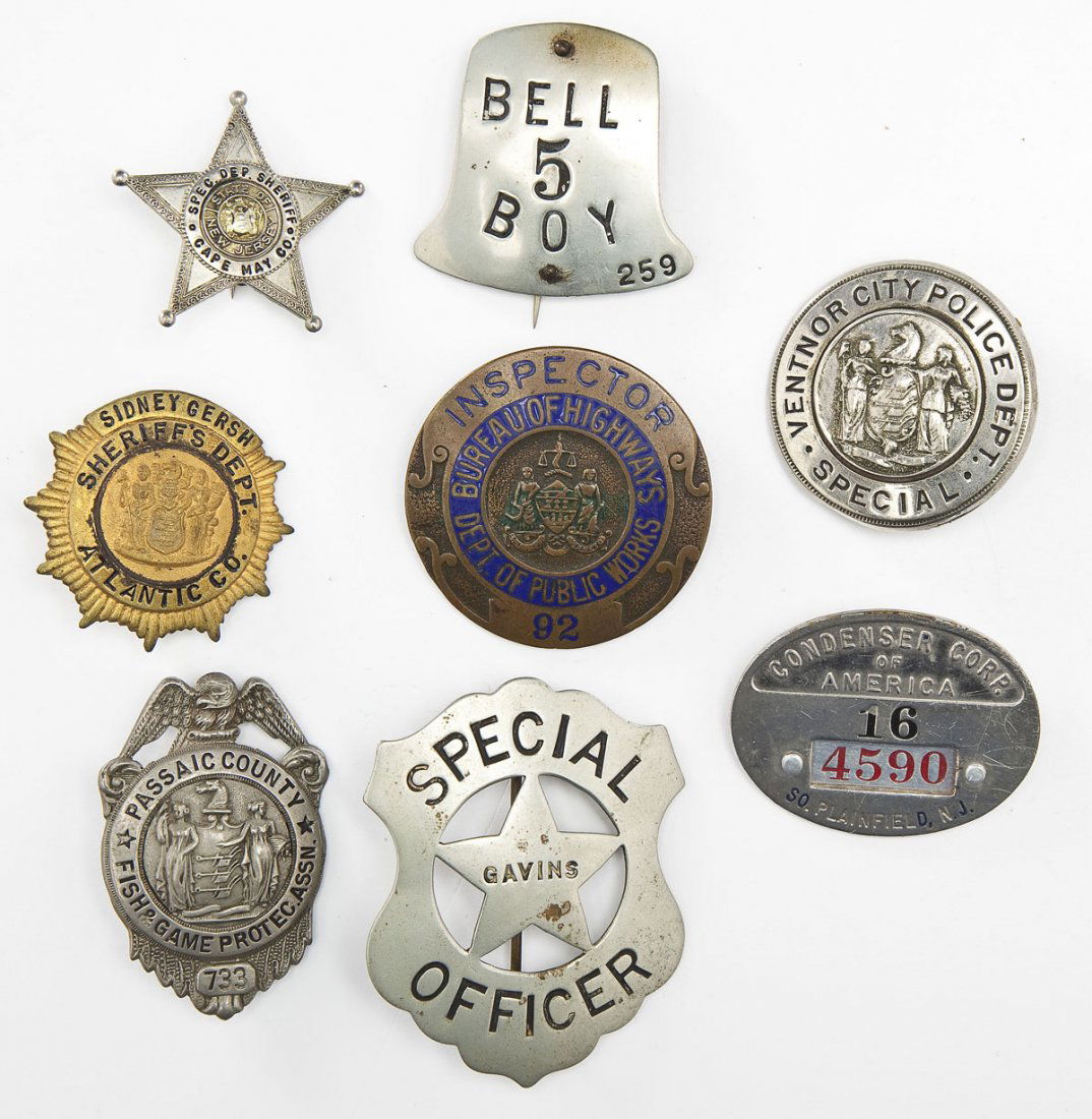 8 Obsolete Badges Inc Sheriff, Bell Boy, Inspector (1 of 2)