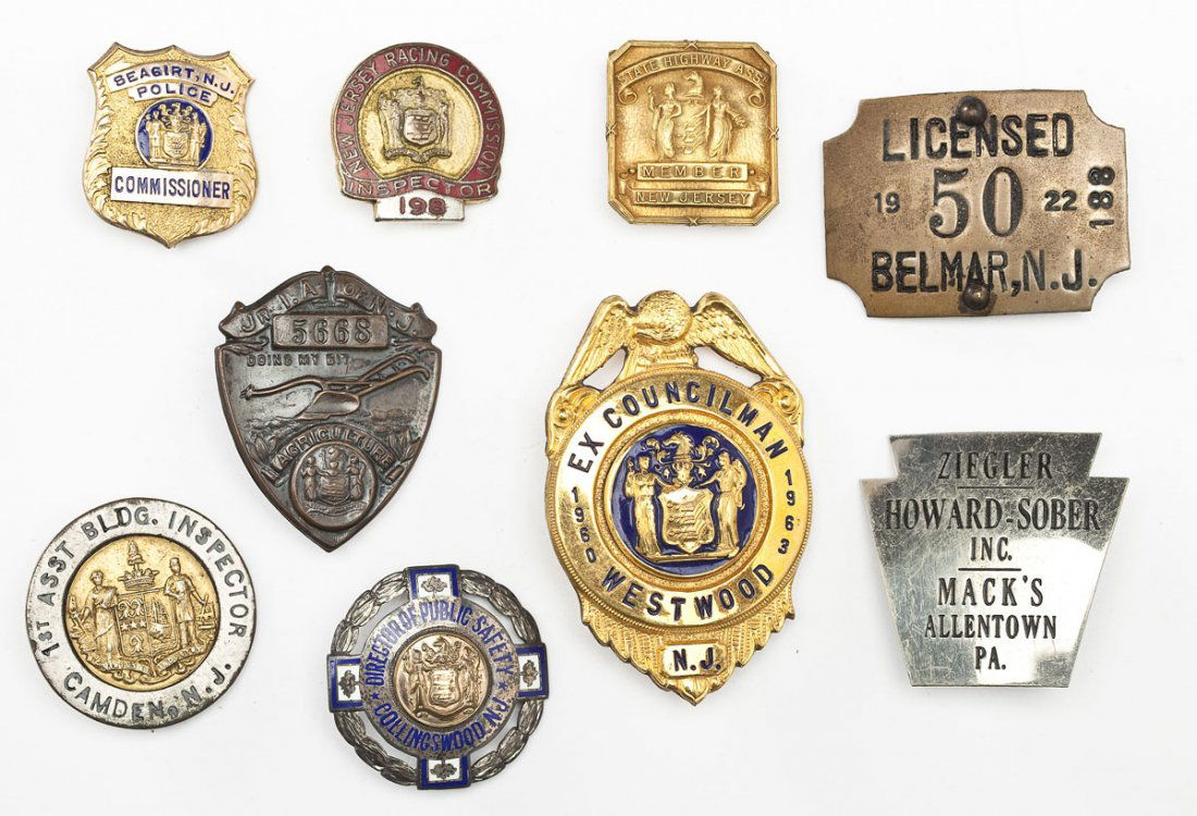 9 Obsolete New Jersey Badges incl Police (1 of 2)