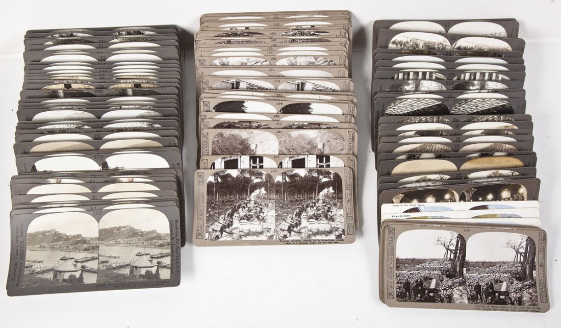114 Stereoviews of WWI: DESCRIPTION: Approximately one hundred fourteen stereoviews, mostly related to WWI. By various companies including Keystone View Company, Sears, Roebuck & Co., and Realistic Travels By Royal Command t