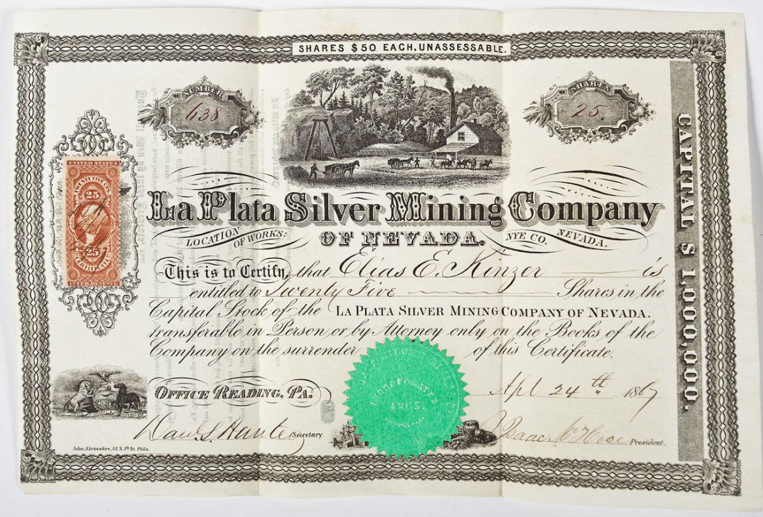 La Plata Silver Mining Co Nevada Stock Certificate (1 of 1)