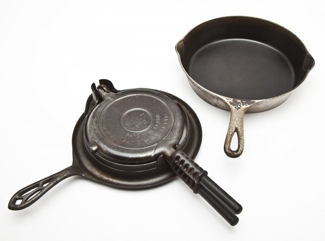 Griswold No. 7 Waffle Iron & Wagner No. 8 Skillet (1 of 3)