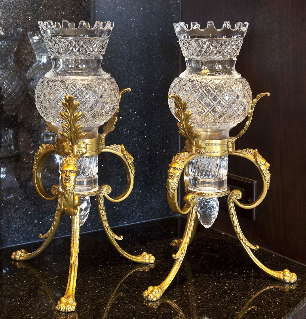 Pair of Crystal Vases in Brass Mounts (1 of 1)