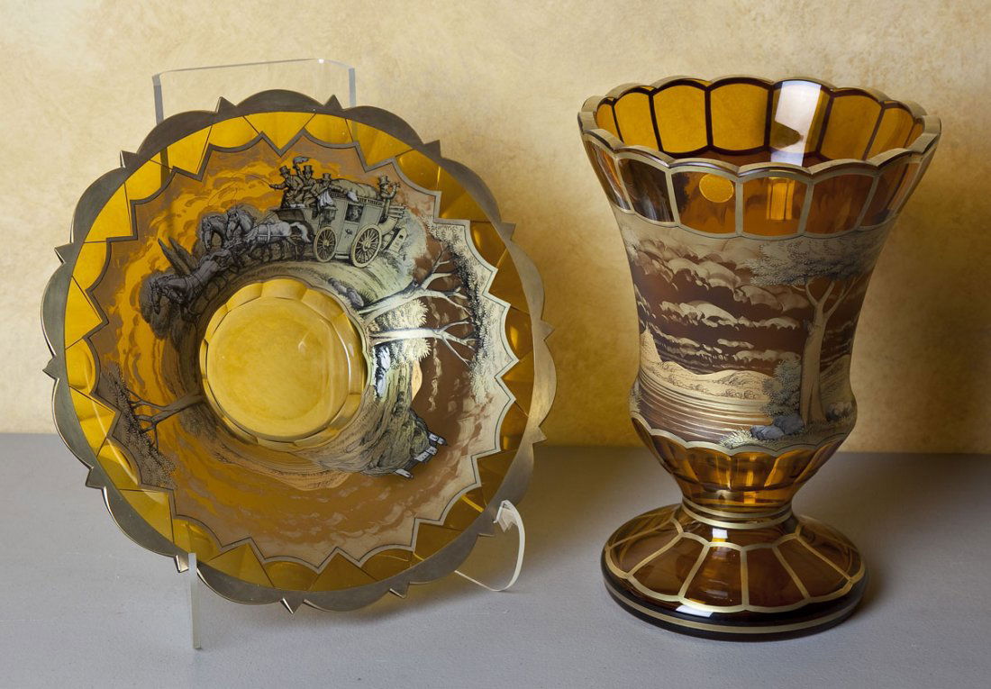 2 Pieces Bohemian Amber Glass (1 of 1)