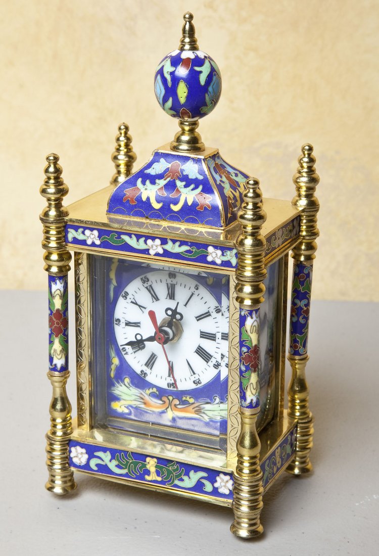 Small Brass and Cloisonne Mantle Clock (1 of 1)