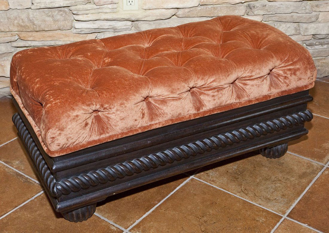 Wood and Upholstered Ottoman (1 of 2)