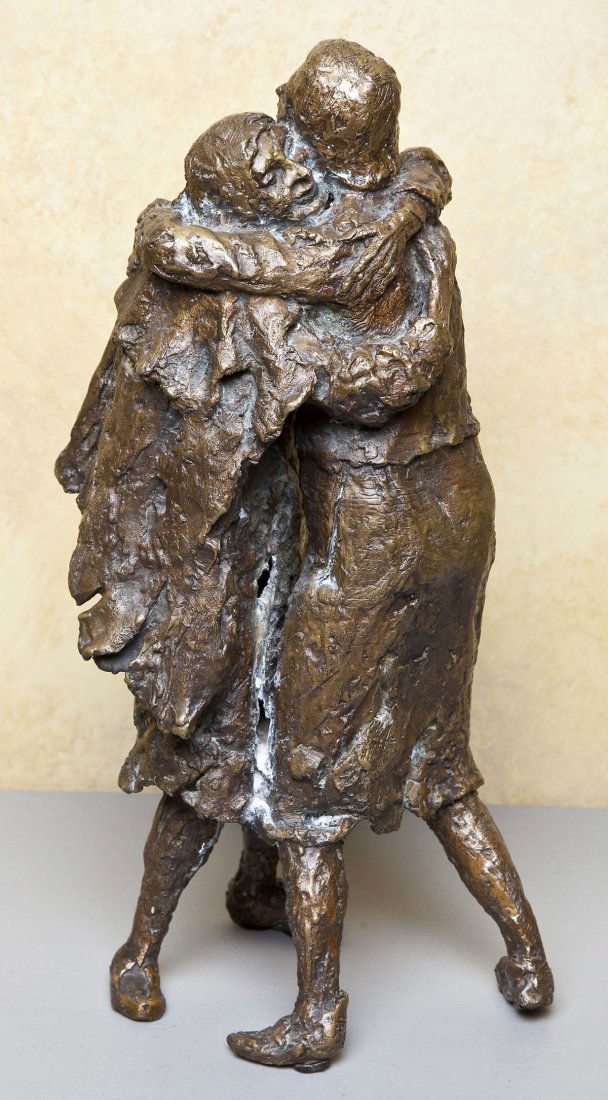 Signed Bronze Sculpture of Embracing Couple (1 of 3)