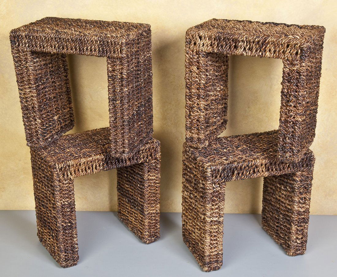 Set of 4 Rattan Wall Shelves (1 of 3)
