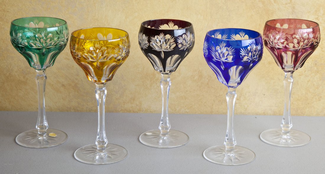5 Bohemian Cut to Clear Goblets (1 of 2)