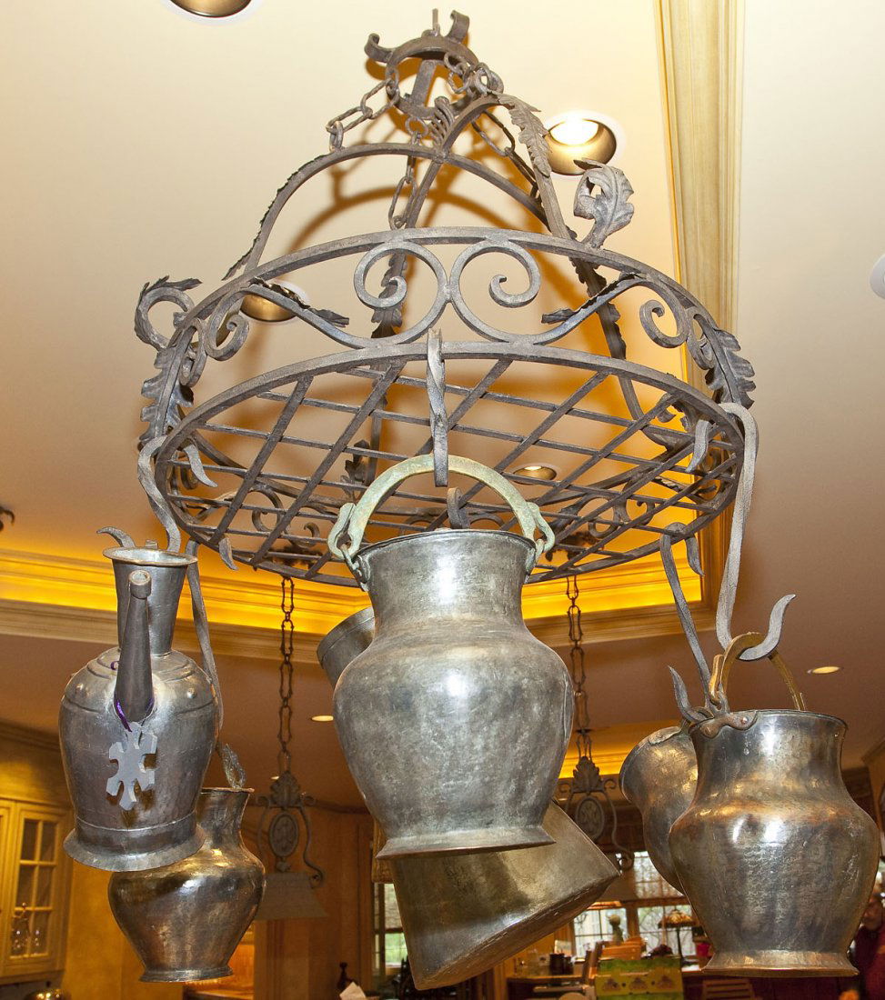 Wrought Iron Hanging Pot Rack w/Cookware (1 of 3)