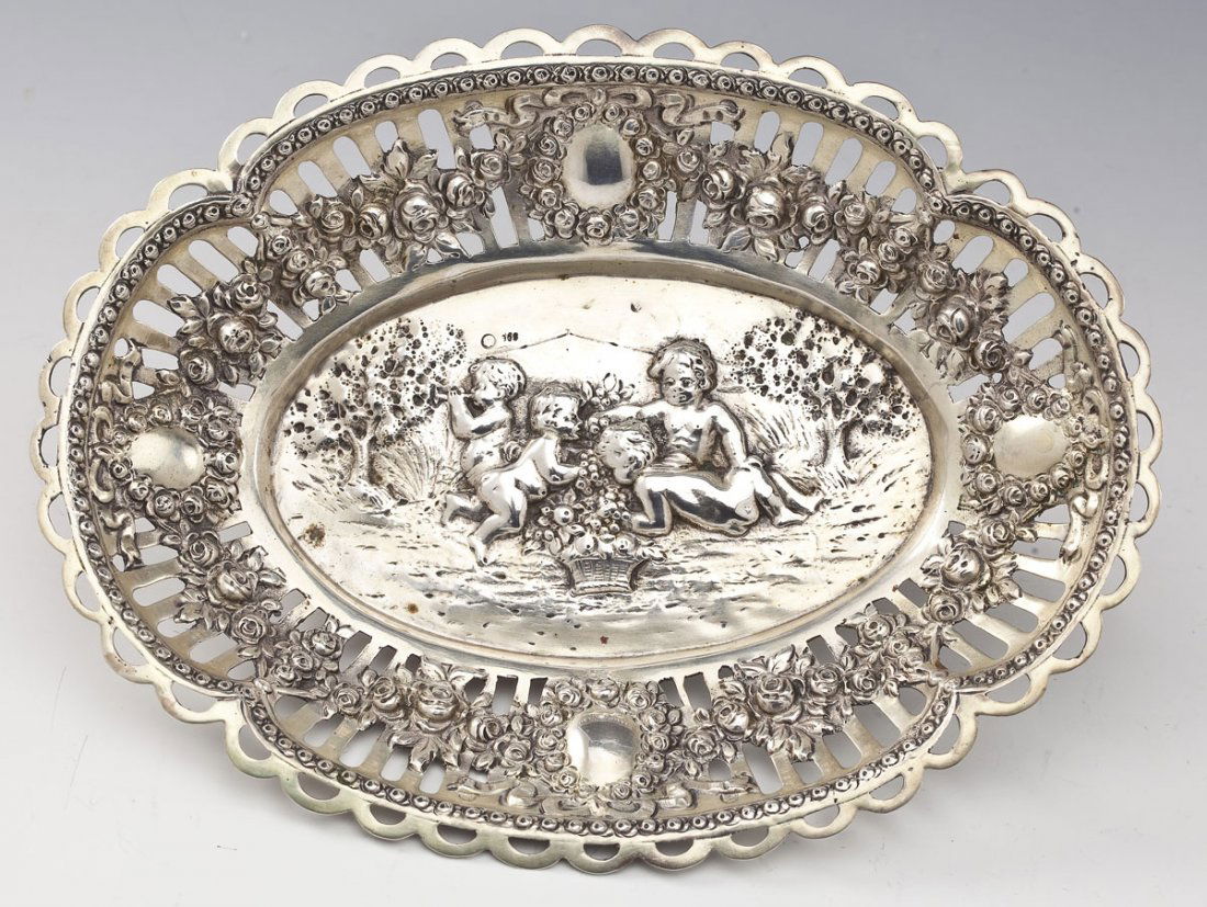 800 Silver Repousse Dish with Rose Patterns (1 of 3)