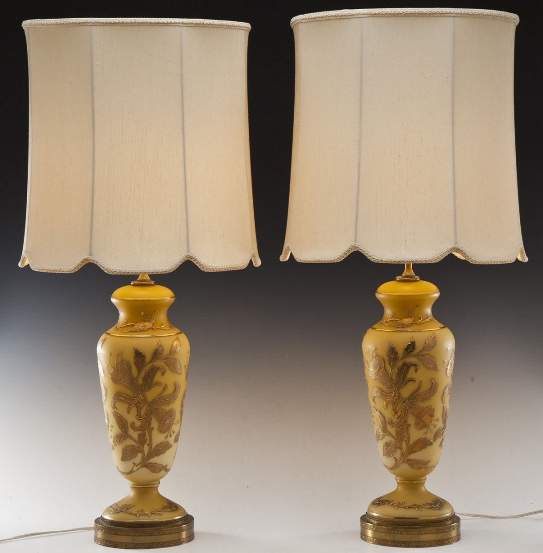 Pair Gilded Bristol Vases Mounted as Lamps (1 of 7)