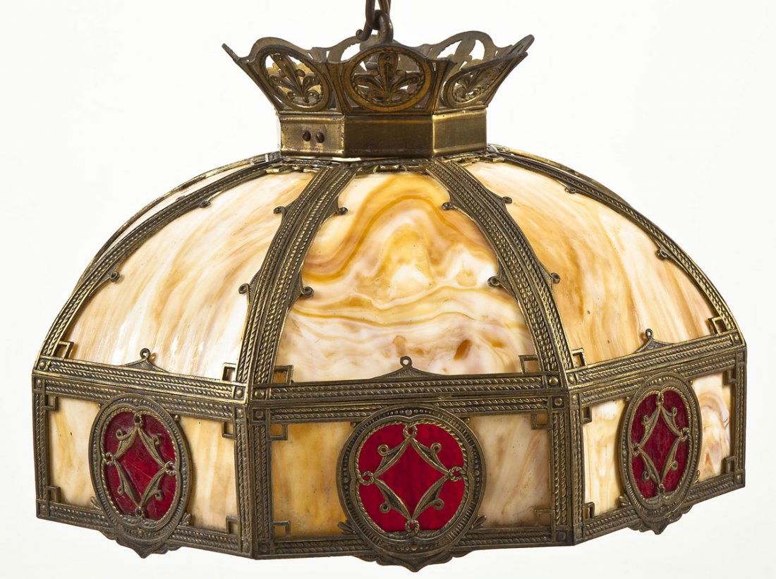 Cream Colored Slag Glass Hanging Light (1 of 8)