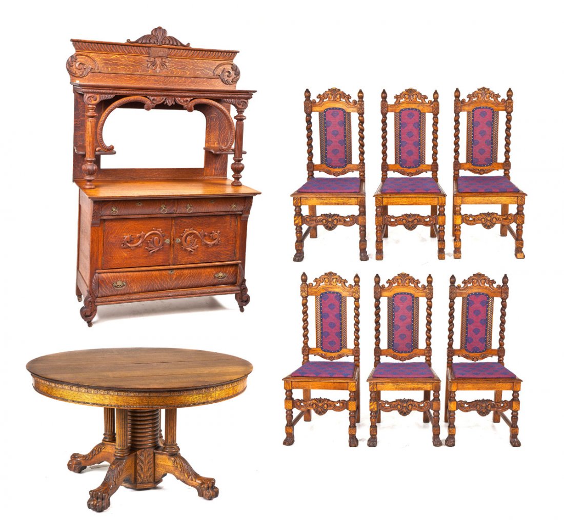 Edwardian Extension Table, Chairs & Sideboard (1 of 10)