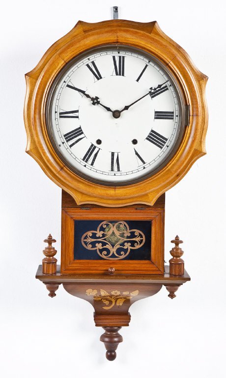 19th Century Inlaid Wooden Wall Clock (1 of 5)