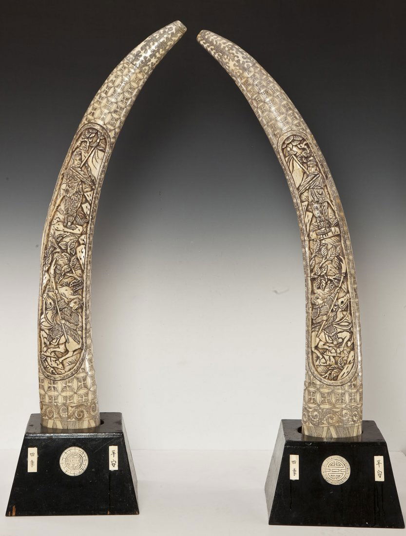 Pair of Large Applied Ivory Tusks (1 of 10)