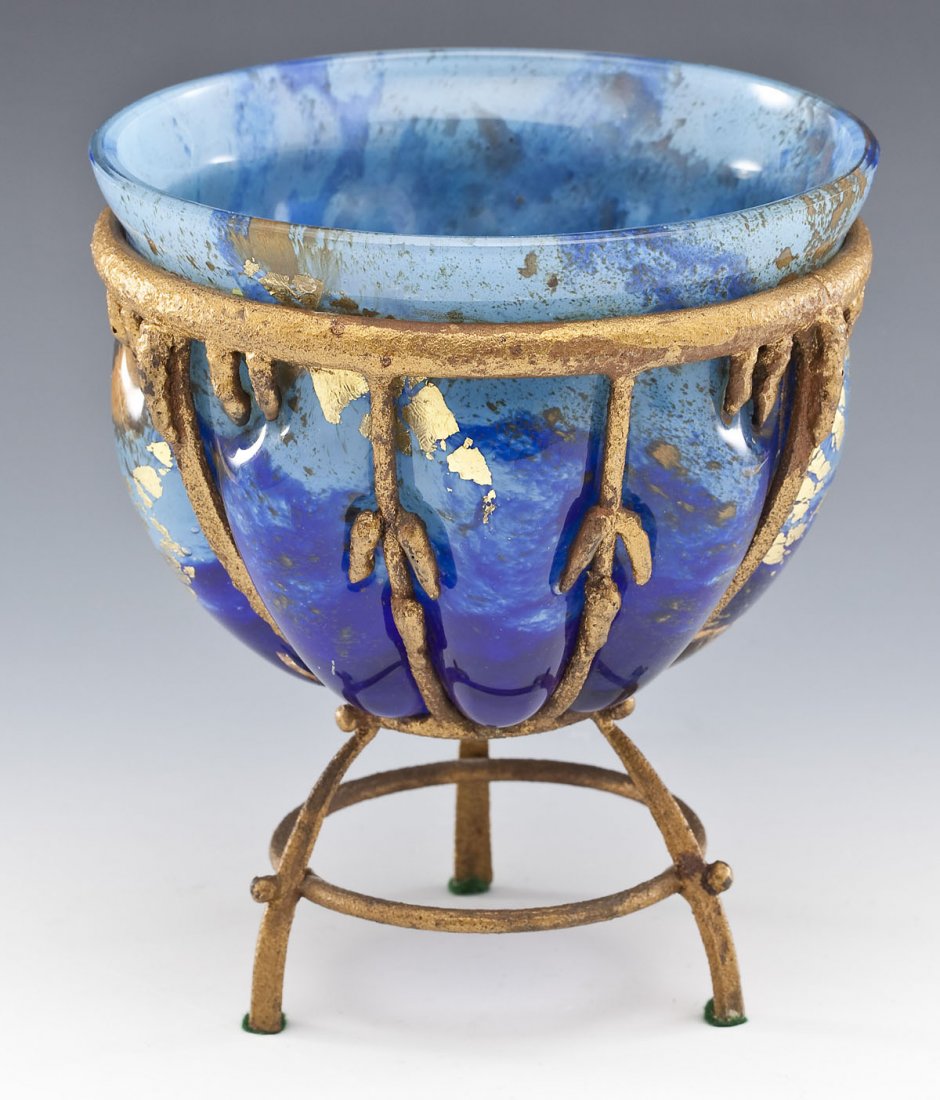 Daum Nancy Glass L Majorelle Blue & Gilt Iron Bowl (1 of 8)