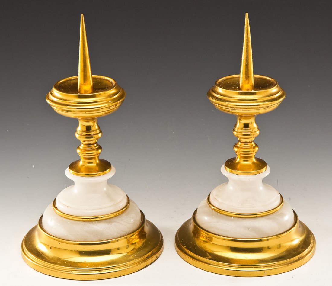 Pair Gilt Metal & Onyx Altar Candle Prickets (1 of 4)