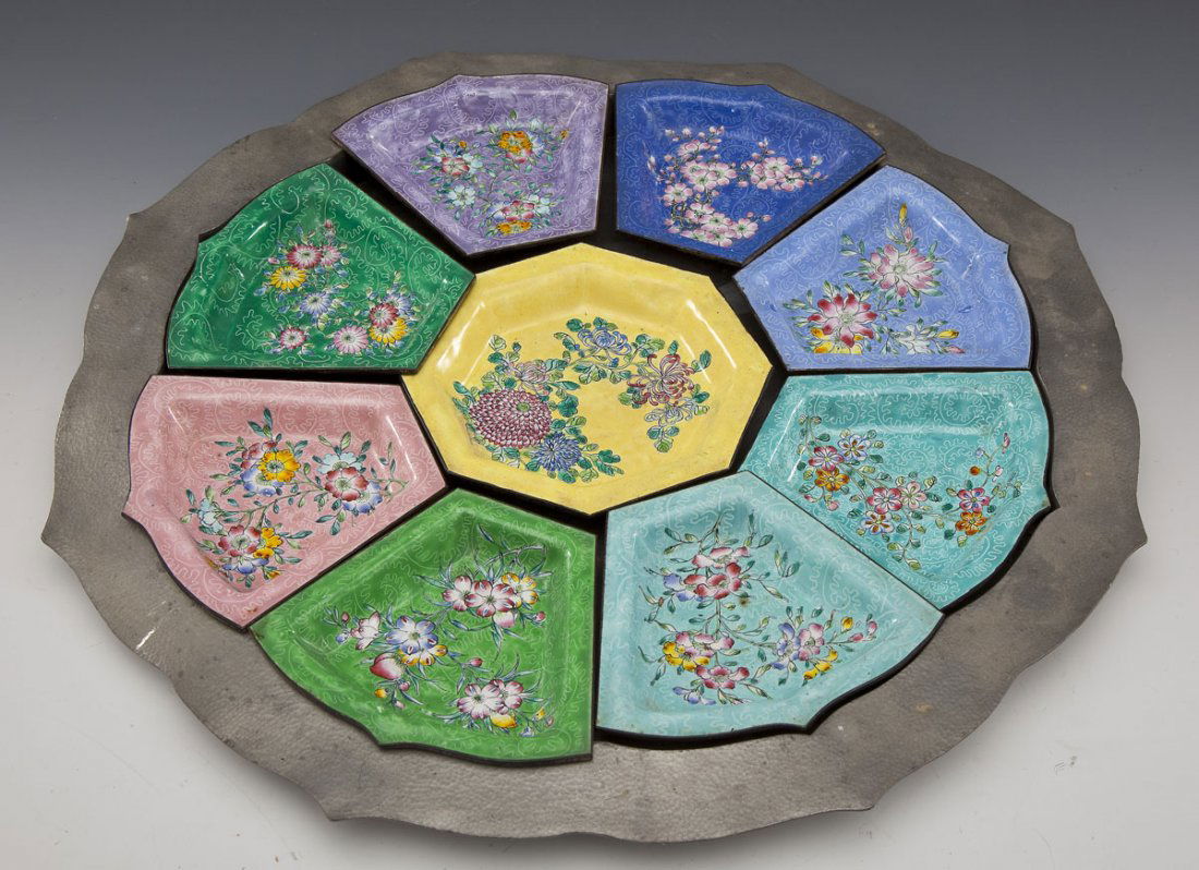 Chinese Enameled Pewter Sectional Dish (1 of 6)