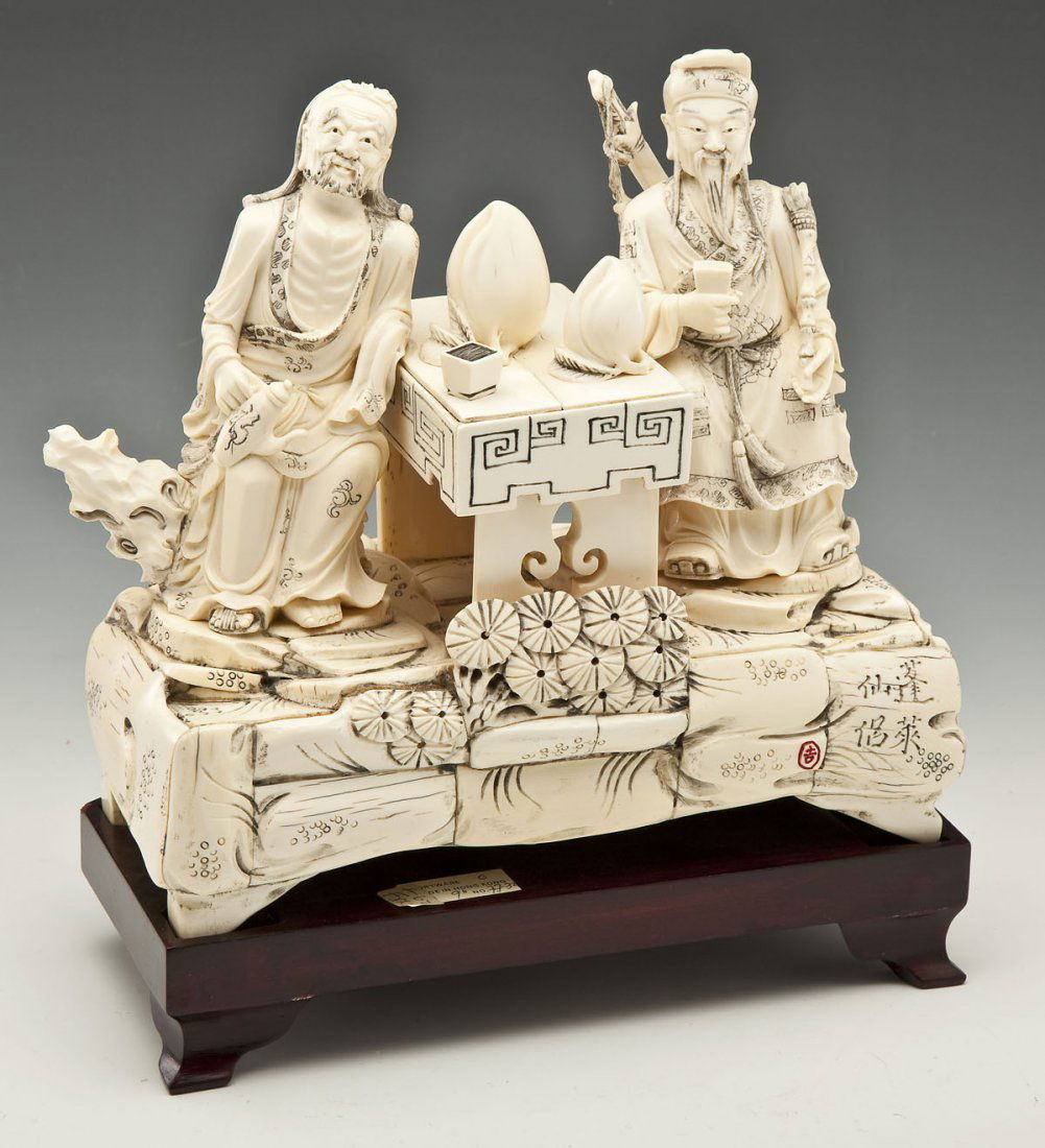 Carved Ivory Grouping of Men Drinking Tea (1 of 7)