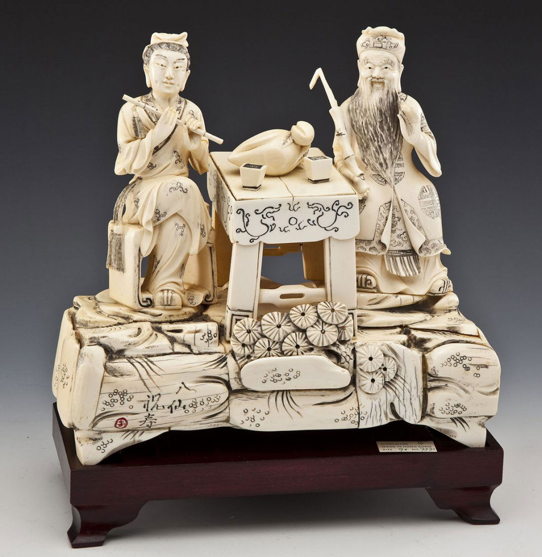 Carved Ivory Figure Grouping at a Table (1 of 7)