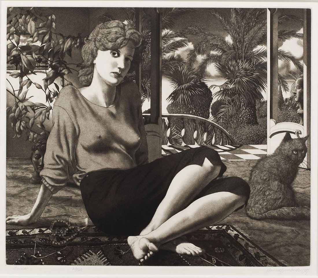 David Bumbeck (Vermont/Massachusetts, B. 1940): DESCRIPTION: David Bumbeck (Vermont/Massachusetts, B. 1940). Etching on paper entitled Anna. Marked in pencil across the bottom "Anna 23/60 David Bumbeck 1984". Framed and matted. Bumbeck earned degre