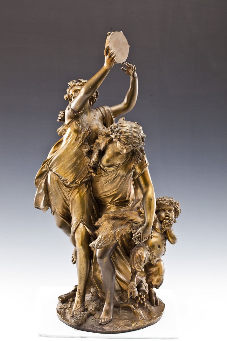 After Michel Claude Clodion (France, 1738-1814): DESCRIPTION: After Michel Claude Clodion (France, 1738-1814). Bronze sculpture. Faunes et Danseuse. Inscribed in casting upon the base "C. Lodion 1862" as well as "2336". Incorporates the allegorical 