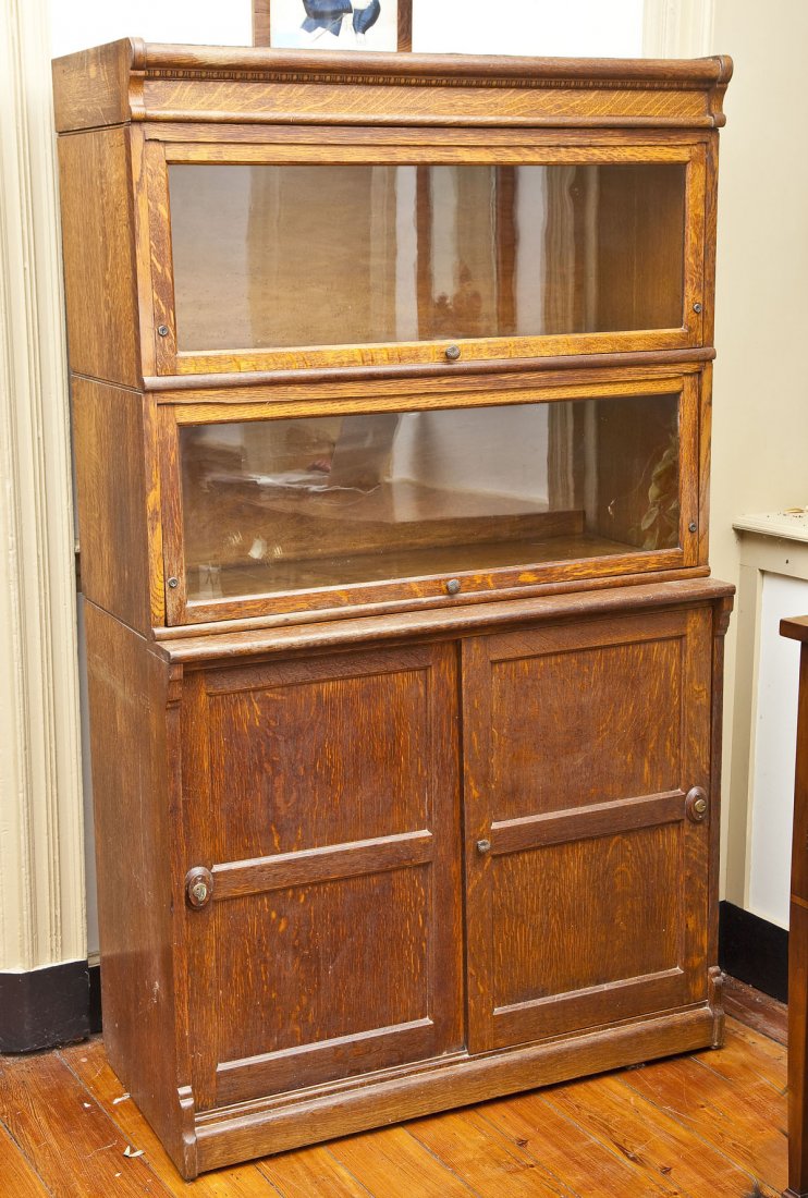 Oak Barrister Bookcase on Cabinet (1 of 2)