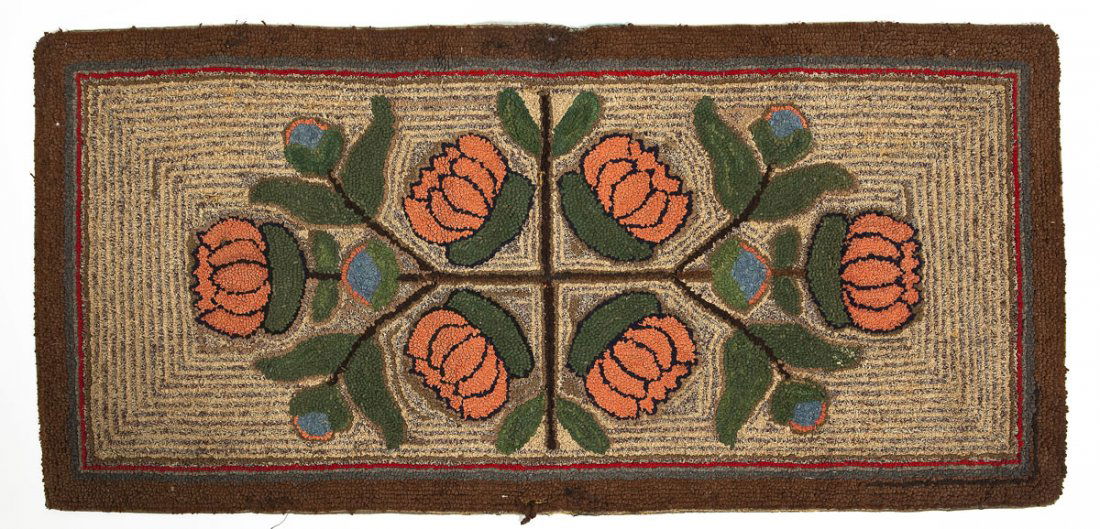 Early 20th C Pennsylvania Pomegranate Hooked Rug (1 of 2)