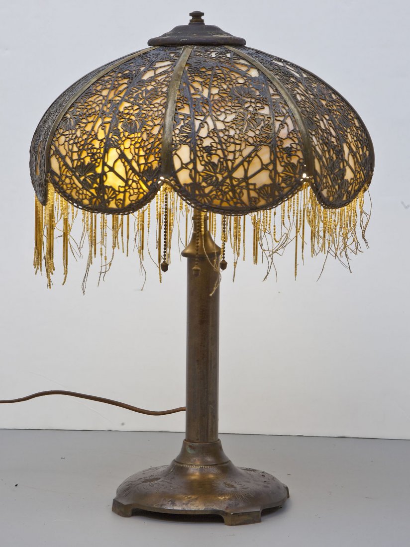 Floral Overlay Slag Glass Lamp (1 of 2)