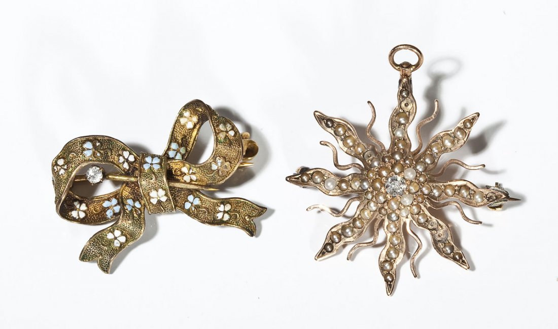 2 Antique Gold & Gemstone Pins (1 of 2)