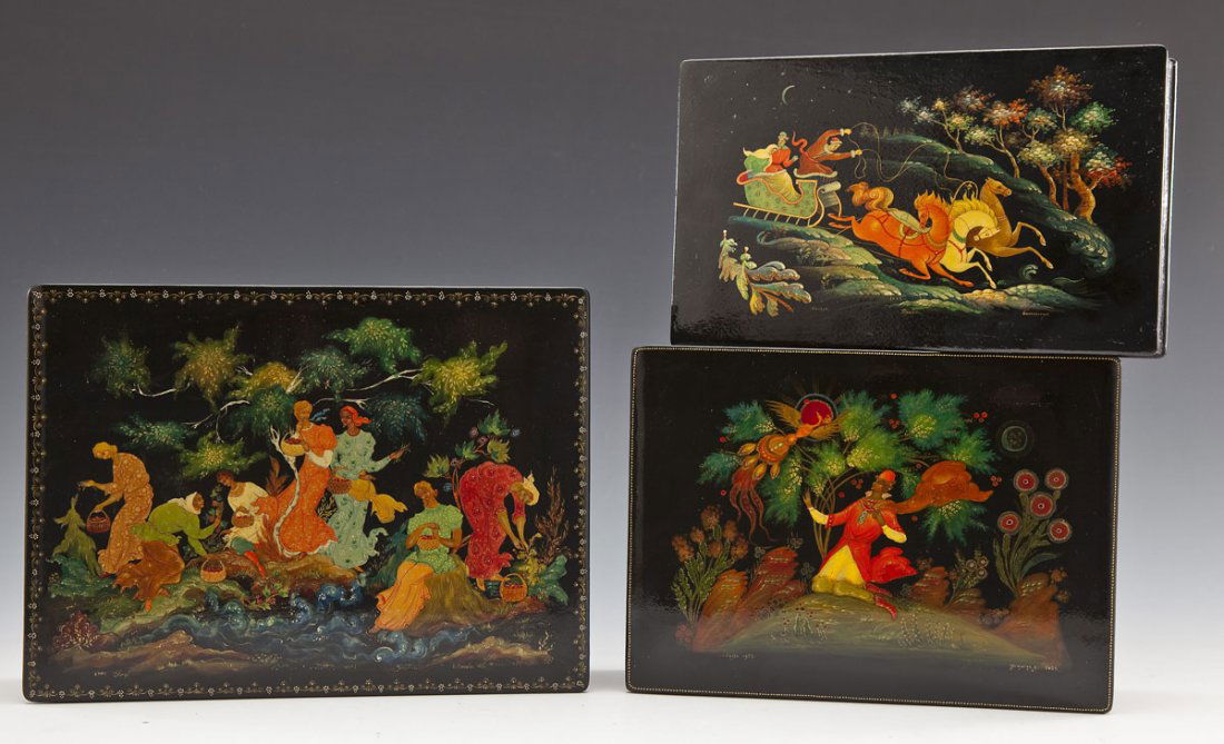 3 Palekh School Russian Painted Lacquer Boxes (1 of 4)