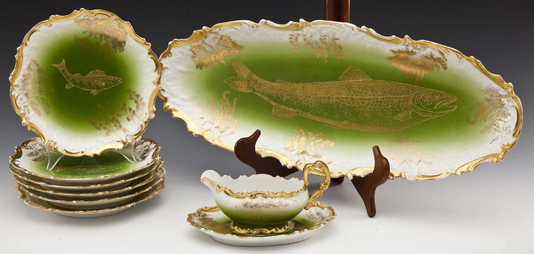 T&V 9 Pc Limoges Fish Service Inc Sauce Boat (1 of 6)