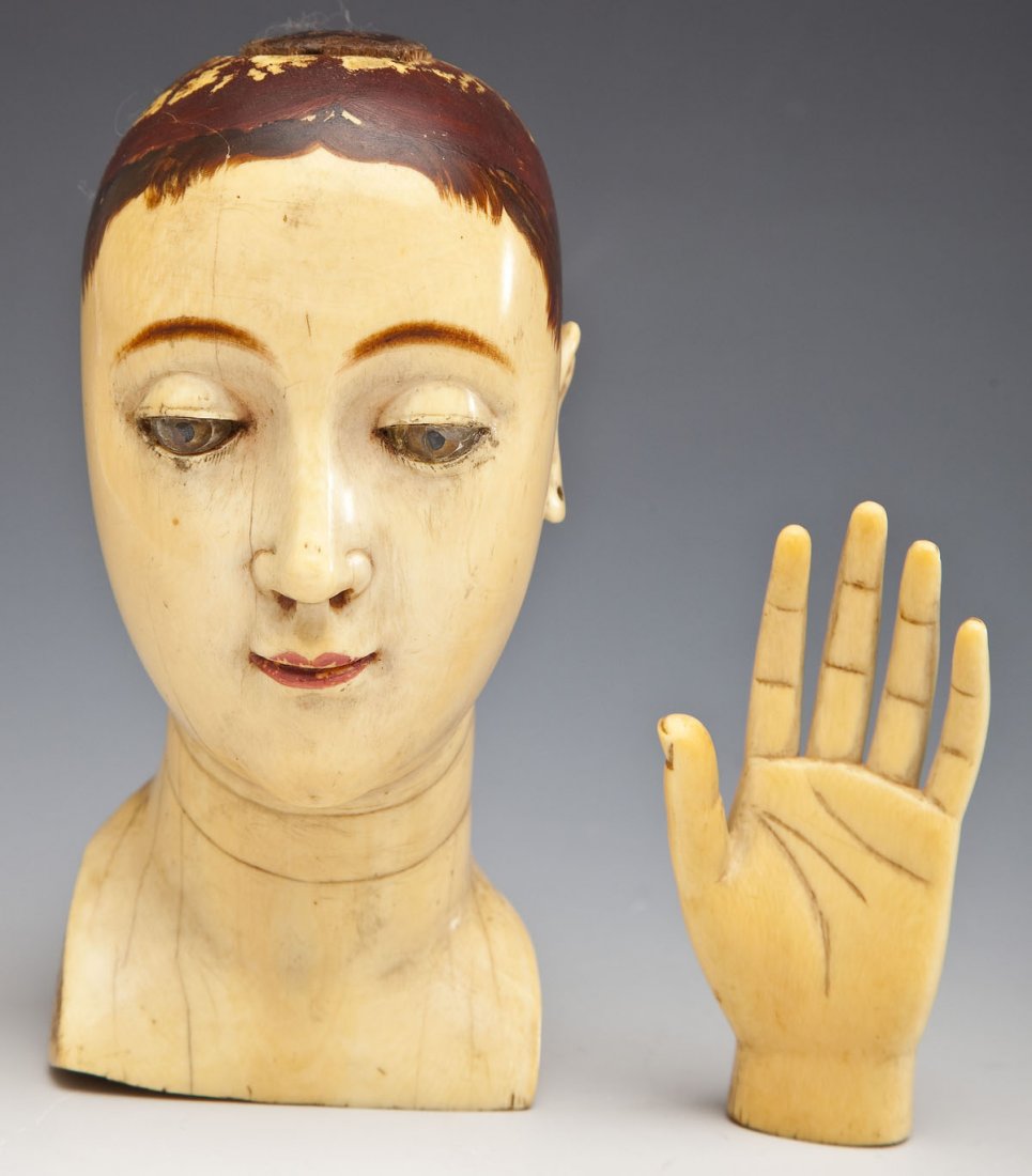 19th Century Ivory Spanish Santos Head & Hand (1 of 8)