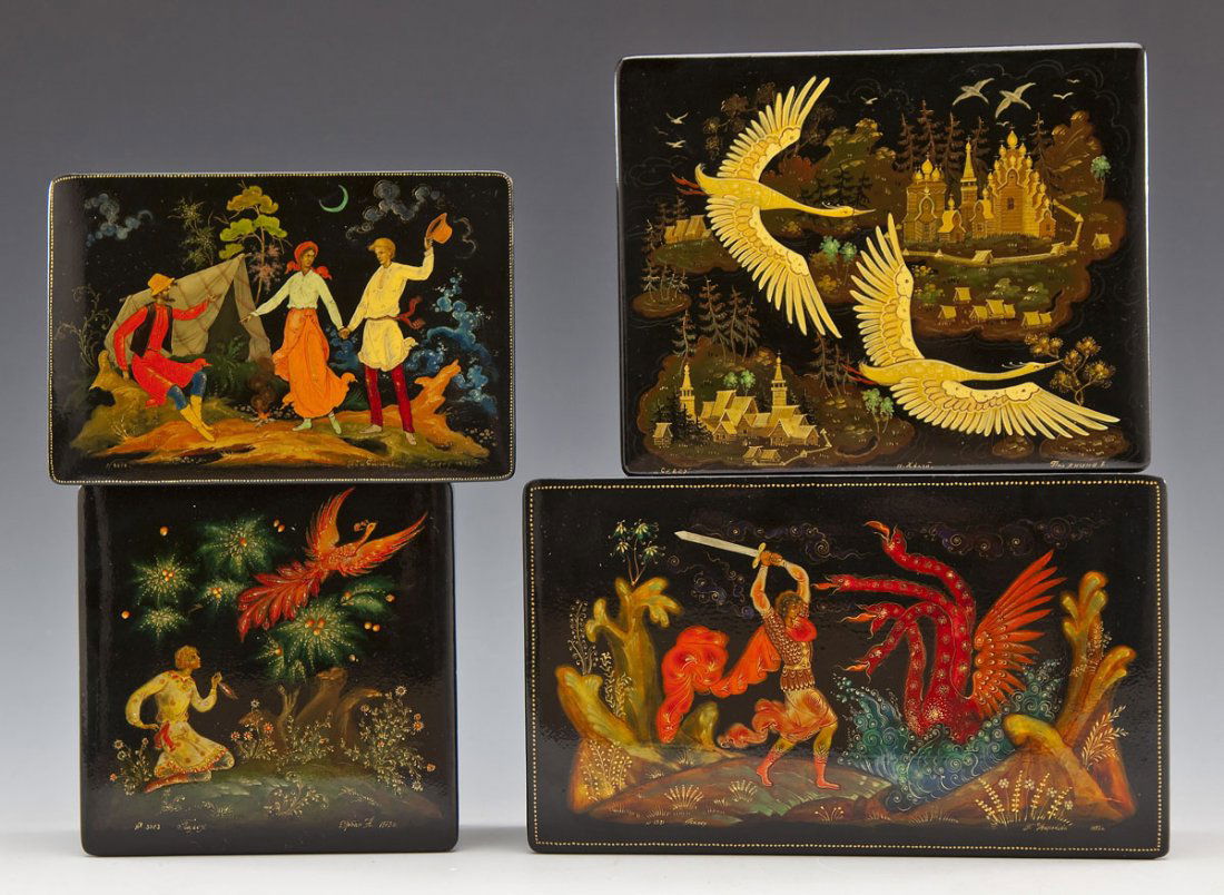 4 Mstera School Russian Painted Lacquer Boxes (1 of 6)