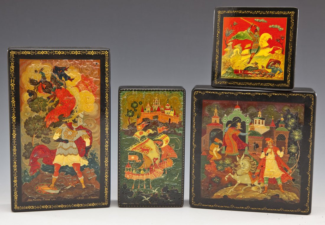 4 Russian Painted Lacquer Boxes (1 of 5)