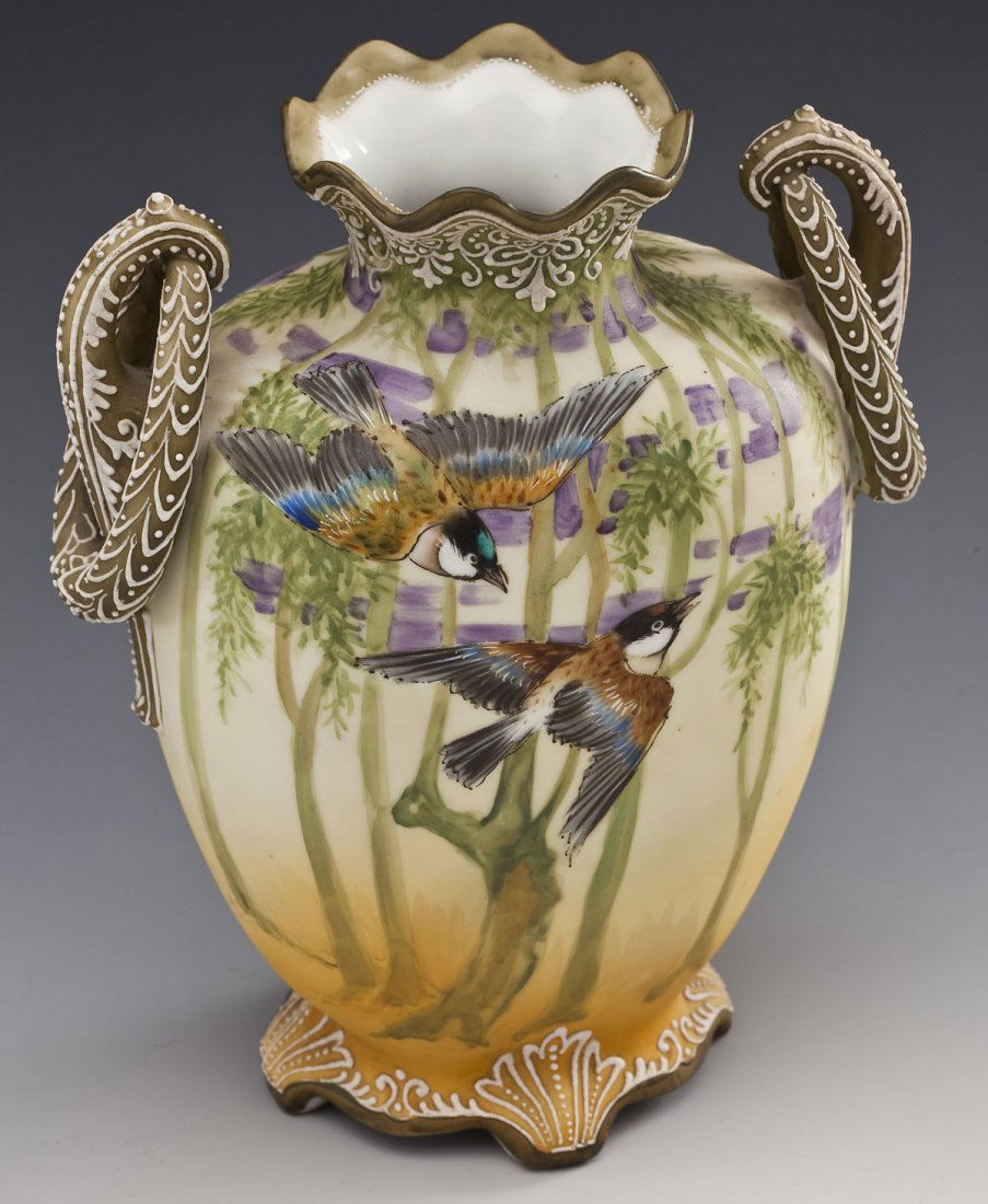 Nippon Moriage Hand Painted Bird Vase (1 of 5)