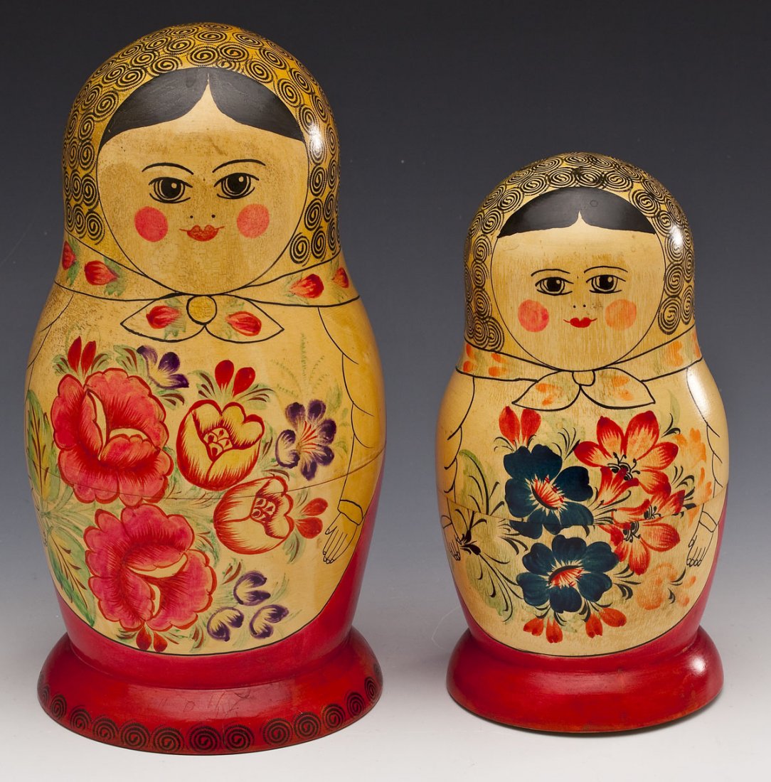 2 Sets USSR-era Painted Russian Nesting Dolls (1 of 7)