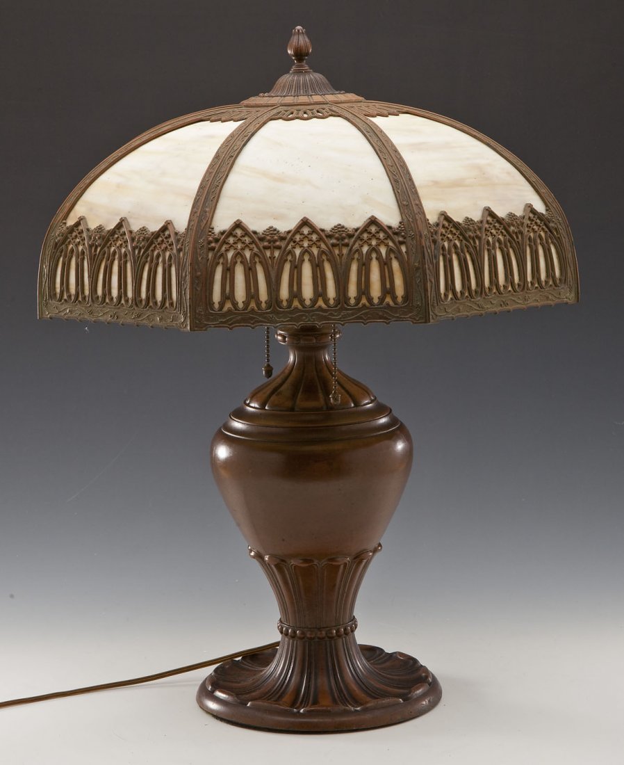8 Panel Caramel Slag Glass Lamp (1 of 10)