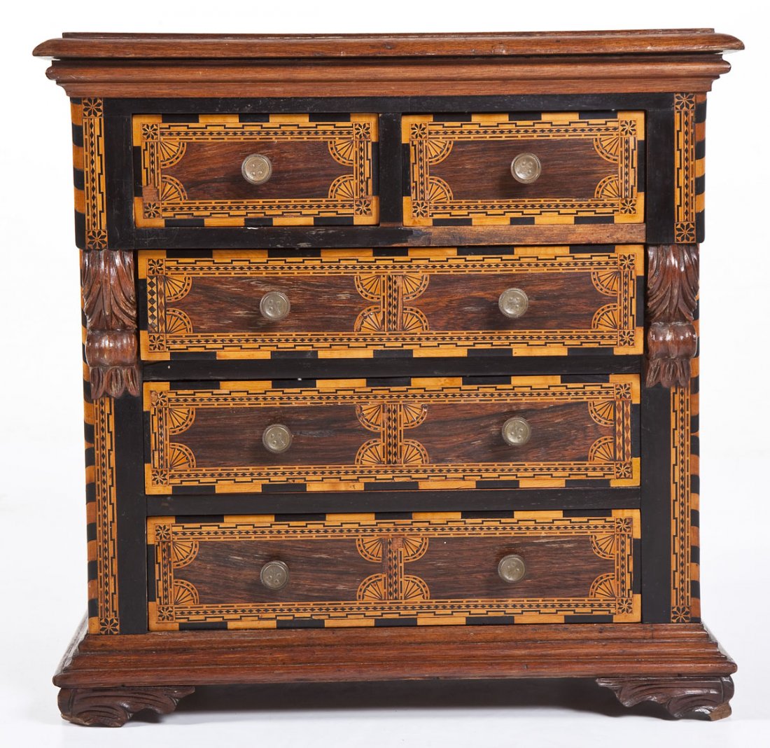 Continental Marquetry Miniature Chest Cabinet (1 of 8)