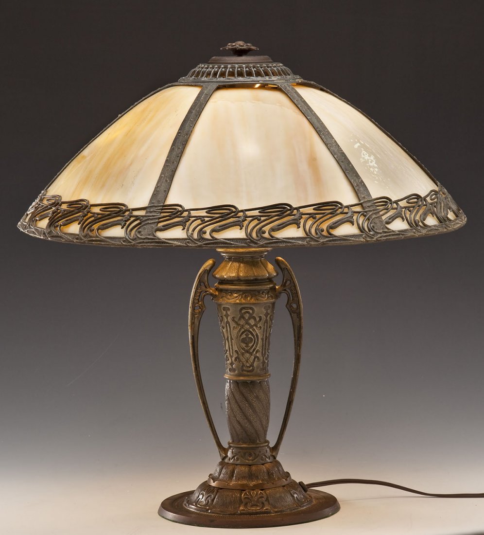 6 Panel Caramel Slag Glass Lamp (1 of 7)