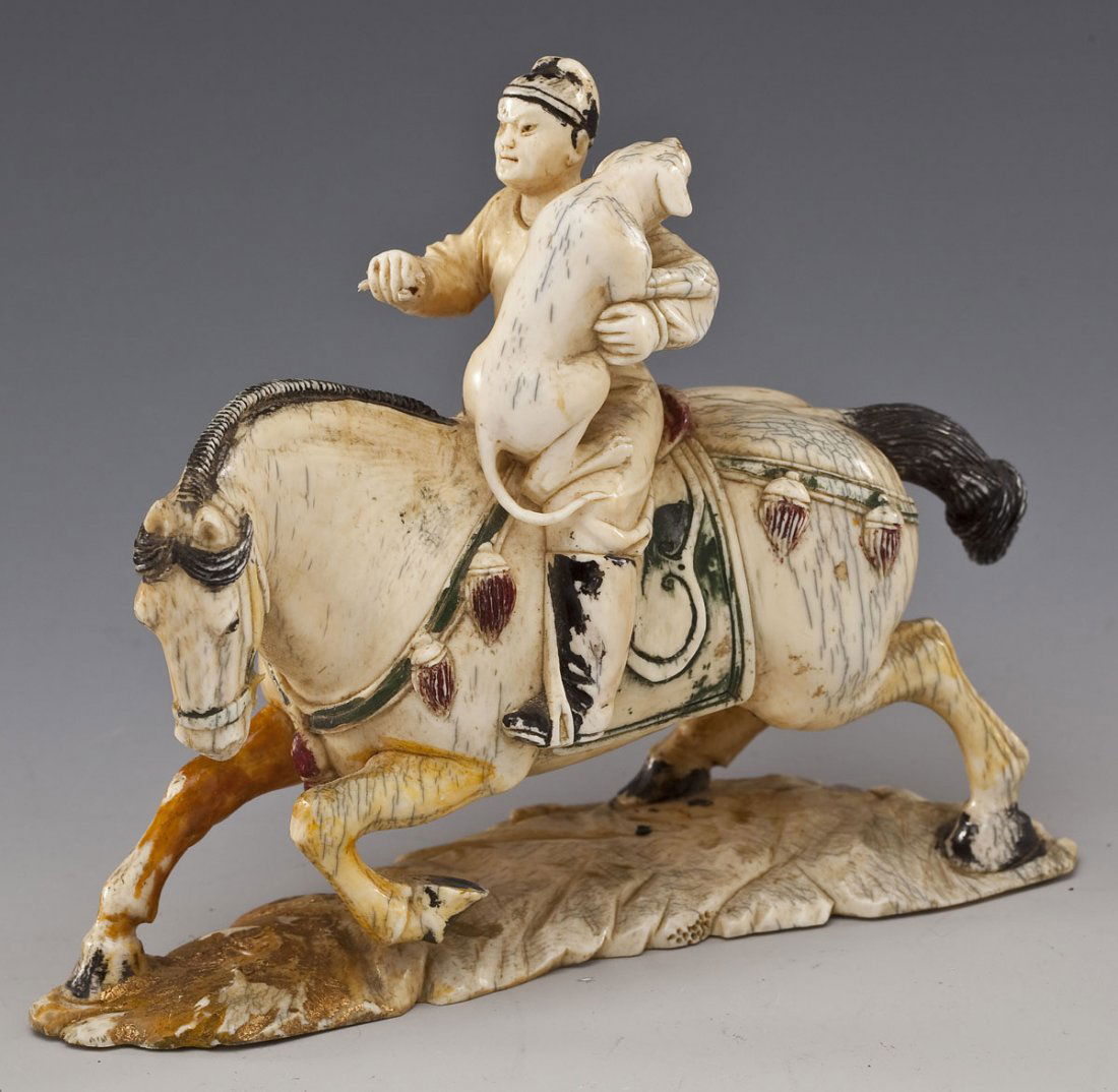 Carved Ivory Figure of Man on Horse (1 of 4)