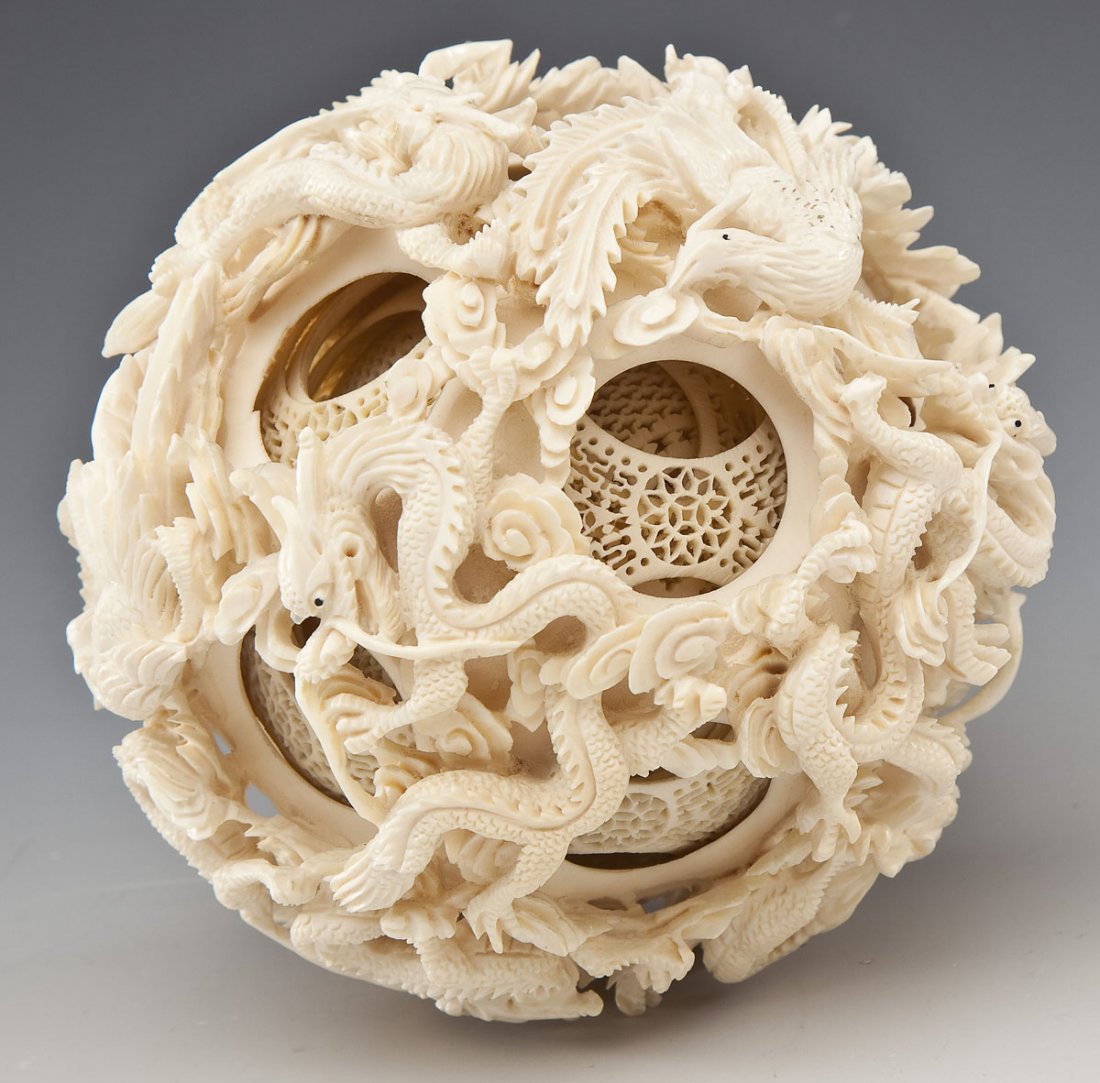 Carved Ivory Puzzle Ball (1 of 4)