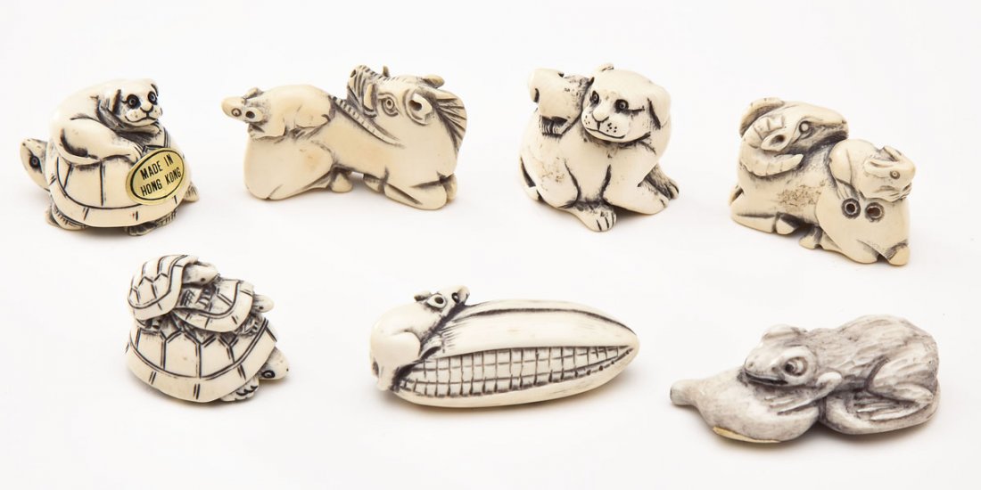7 Carved Ivory Netsukes of Animals (1 of 5)