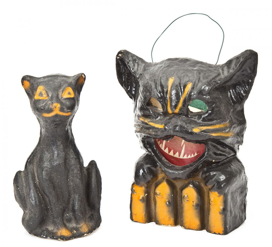 2 Vintage Papier Mache Halloween Black Cats (1 of 3)